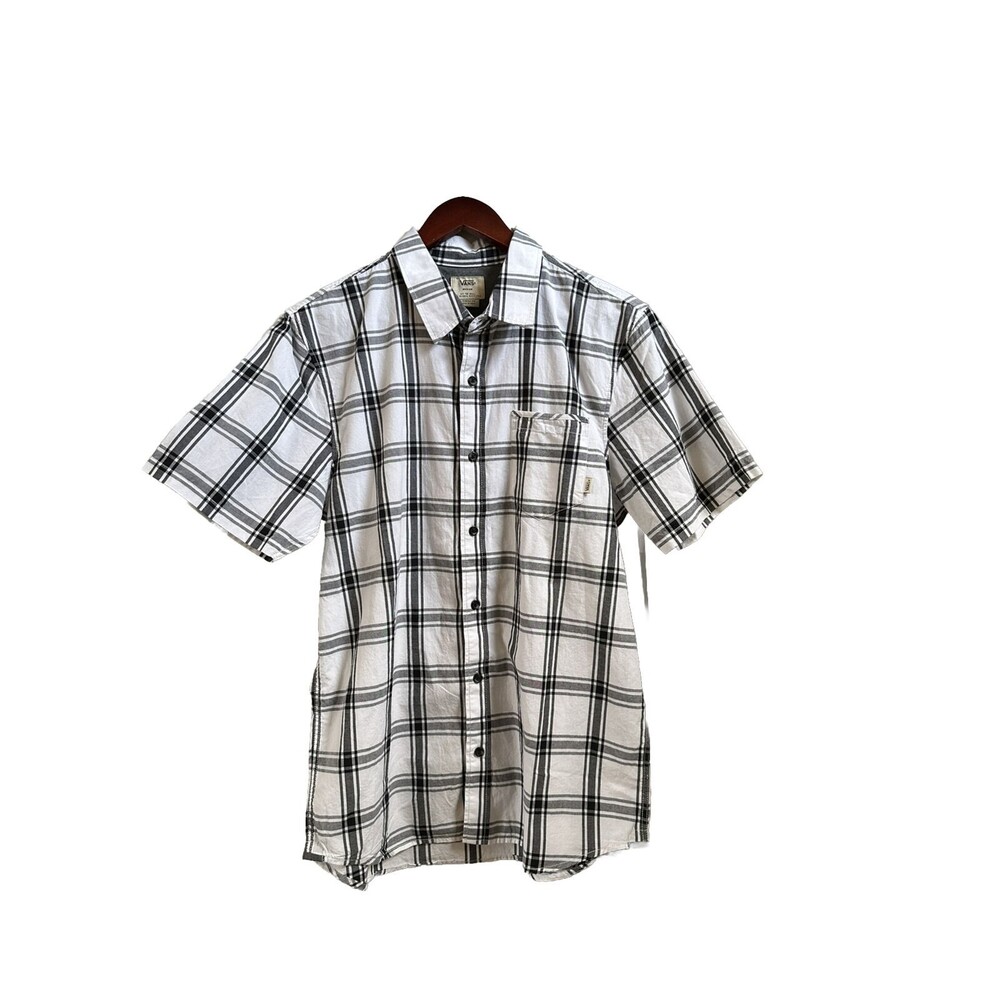 Vans Button Up Shirt Men's M White Plaid Collared Pockets Short Sleeve